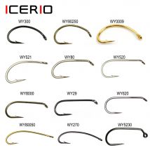 ICERIO 100PCS Classic Barb & Barbless Fishing Fly Hook Dry Fly Wet Fly Jig Nymph Shrimps Nymph Caddis Streamer Fliegenbindehaken