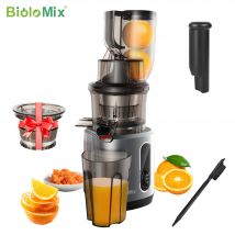 Exprimidor de prensa en frío BioloMix con conducto de alimentación de 75 mm, extractor de jugo de masticación lenta con motor potente de 200 W y 40-65 RPM para frutas enteras