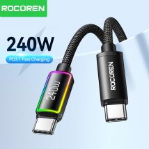 Rocoren 240W 5A Kabel szybkiego ładowania dużej mocy typu C 100W PD 3.1 USB C Szybkie ładowanie Data Przewód do iPhone Samsung Laptop iPad
