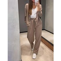 Herbst Mode Sport Anzug Für Frauen Casual V-ausschnitt Einreiher Lange Ärmeln Mantel Top Lace Up Gerade Hosen 2-teiliges Set