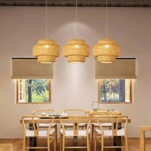 Lanterna di bambù Lampada a sospensione Lampadario in vimini rattan naturale Presa E27 AC85-260V Decorazioni per la casa/ristorante Senza lampadina