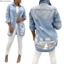 Neue Herbst-Jeansjacke für Damen, Sexy Zerrissene Oversize-Denimjacke, Winter-Mode Langarm-Jeansjacke, Lässiger Loser Mantel
