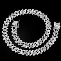 Iced Out Cuban Link Chain 2 Row Diamond Cuban Chain Rhombus Prong Cuban Choker Necklaces Women Men Hip Hop Jewelry