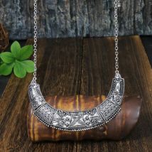 Naszyjnik z metalowy rzeźbiony w stylu Vintage dla kobiet cygański naszyjnik z kołnierzem naszyjniki w kolorze srebrnym afgański turecka biżuteria Femme Festival