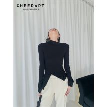 CHEERART Fall Fashion Long Sleeve Sweater Women Ribbed Knit Top Designer Pullover Ladies Knitted Jumper Autumn Fashion Clothes