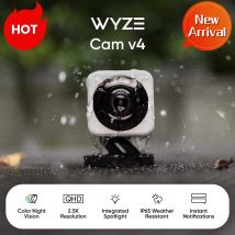 Wyze Cam v4, telecamera di sicurezza domestica intelligente Wi-Fi 2K, monitor per animali domestici/bebè per interni/esterni, faretto/sirena attivato dal movimento, audio bidirezionale