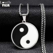 Modische chinesische Yin-Yang-Taiji-Halsketten aus Edelstahl für Damen und Herren, Statement-Halskette, Schmuck, Bisuteria N8476S03