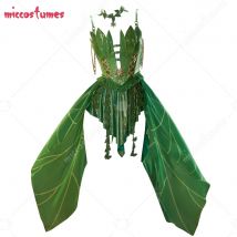 MOBBUNNY Frauen Anime Derivative Sexy Dessous Halloween Kostüm Rebe Stil Elf Fee Unregelmäßiges Kleid mit Ärmeln