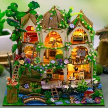 DIY Holz Wald Schloss Cottage Miniatur Bausätze Puppenhäuser mit Möbeln Casa Puppenhäuser für Freunde Geburtstagsgeschenke
