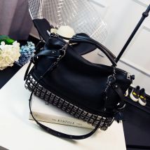 SHELKSBAG Moderne Punk-Stilvolle große Kapazität Nieten besetzte Schulter-Crossbody-Taschen Hobo PU-Leder Messenger-Handtasche für Damen