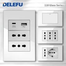 DELEFU Vetro temperato bianco Italia USB TypeC Presa a muro a ricarica rapida Schuko Tuya Wifi Smart Switch Sat TV Tel Campanello Cile