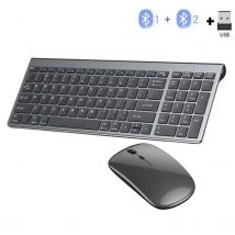 Tastiera wireless Bluetooth 5.0 e 2.4G grigia, mouse combinato, tastiera wireless ricaricabile a grandezza naturale per laptop notebook