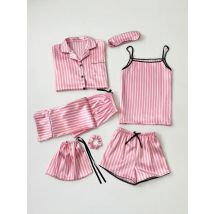 Luxuriöses Damen-Pyjama-Set mit Sternenhimmel-Print, Satin-Pyjama-Set mit Leopardenmuster, einschließlich Oberteil mit Taschenkragen, Hose, Shorts, verstellbare Schulter