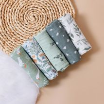 Kangobaby # La mia vita morbida #   Nuovo set da 5 pezzi bavaglino multifunzionale in mussola per neonato coperta per neonato sciarpa per bambino traspirante 60x60 cm