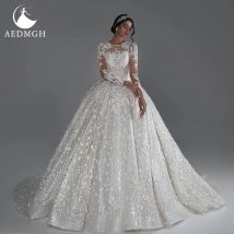 Aedmgh Ballkleid Royal Luxury Brautkleider U-Boot-Ausschnitt Langarm Vestido De Novia Perlen Pailletten Nach Maß Brautkleid