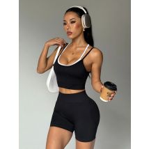 Schnell trocknende Yoga-Kleidung für den Außenbereich für Sport, Yoga-Radfahren, Lauf- und Fitness-Sets, schwarze Yoga-Shorts und BHs