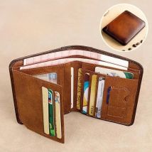 High-quality Men's  PU Leather Trifold Business Short Purse Wallet for Men with ID Window and Credit Card Holder