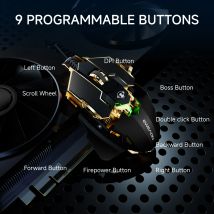 EWEADN Ergonomische kabelgebundene USB-Gaming-Maus, leiser oder akustischer Klick, 8-Tasten mit Makro, mechanisches Metalldesign, verstellbarer Schwanz