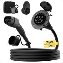 dé Cable de extensión tipo 2 7kW 32A para estación de carga Wallbox Compatible con todos los enchufes de carga tipo 2 Cable de 5m 10m 15m Negro