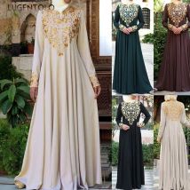 Frauen Abaya Robe Kleid Muslimischen Mode Druck Langarm Einfache Erwachsene Casual Nahen Osten Ethnische Große Schaukel Elegante Kleidung