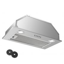 Cappa da cucina da 52 cm Cappa integrata in acciaio inox Scarico/ricircolo convertibile da 300 m3/h - Filtro a 3 velocità e carbone con illuminazione a LED