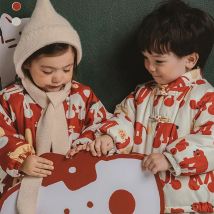 Jungen Mädchen Winter Baumwolle Gefütterte Jacke Neue Jahr Samt Kleidung Baby Fleece Gefüttert Mantel Kinder Weihnachten Tops Oberbekleidung 1-7T