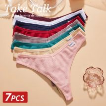 7 Teile/satz Frauen Waffel Baumwolle Höschen Sexy V Taille Dessous G-String Einfarbig Thongs Weibliche Weiche Unterwäsche Dessous Unterhose