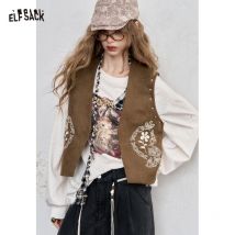ELFSACK 2025 Herbst Neue Ankunft Boho Casual Filz Weste Kurze Gestickte Design Ärmellose Jacke Für Frau