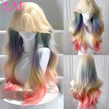 LM rosa Farbe synthetische Perücken mit Pony lange natürliche gewellte Haarperücke für Frauen täglichen Gebrauch Cosplay hitzebeständig