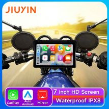 JIUYIN 7-calowy Przenośny Ekran Nawigacyjny GPS do Motocykla, Wodoodporny IPX7, Wyświetlacz Bluetooth Bezprzewodowy, Carplay, Android Auto