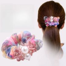 Perlen-Seidengarn-Haarring, elastische Haarbänder, bedruckter Kopfschmuck, Blumen-Pferdeschwanz, einfache und elegante Accesorios Para El Cabello
