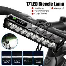 Luce per bicicletta anteriore 17LED 25500Lumen Luce per bici 10000mAh Torcia impermeabile Ricarica USB MTB Accessori per lampade per ciclismo su strada