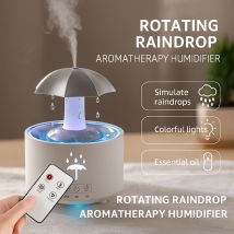 Bunter Regentropfen-Aroma-Diffusor mit rotierendem Wassernebel, 300 ml, Ultraschall-Luftbefeuchter/Fernbedienung/Timer/LED-Licht