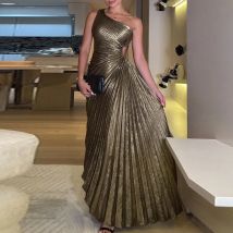 Sexy Symmetrische Hohl Falten Langes Kleid Dame Mode Schrägen Hals Hohe Taille Party Kleid Elegante Temperament Solide Party Kleid