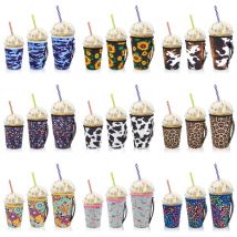 3 Pack Reusable Iced Coffee Cup Insulator Sleeve with Handle for Cold Beverages,Neoprene Cup Holder for Cold Drinks 16-32OZ Cups