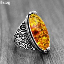 Auge Form Synthetische Ambers Ringe Für Frauen Vintage Look Blume Harz Mode-Ring