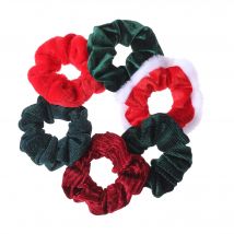6 Stück Samt Scrunchie elastische Haarbänder solide Weihnachten Santa Halter Krawatten Accessoires Scrunchy grün Shinny Elch Hirsch Schneeflocke