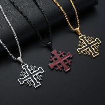 Collane di gerusalemme con ciondolo a croce di moda per uomo gioielli religiosi con catena in acciaio inossidabile