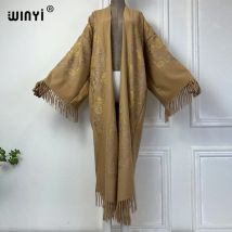 2024 winyi Herbst Kimono Winter Frauen Quaste Stickerei langen Mantel Revers Mantel dicke warme freie Größe Nahost weibliche Abaya