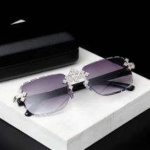 2025 Occhiali da sole quadrati senza montatura moda per le donne Croce Diamond Montatura in metallo Occhiali di lusso Lenti tagliate UV400 Shades Occhiali da sole
