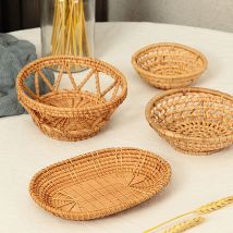 Handgefertigter Rattan-Gewebekorb für Obst, Kuchen, Brot, Lebensmittelteller, Snack-Serviertablett für Abendessen, Partys, Kaffee, Frühstück, Behälter