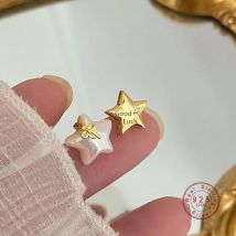 Kreative Asymmetrische Shell Star Stud Ohrringe Frauen 925 Sterling Silber Glück Bogen Licht Luxus Charme Schmuck