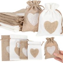 10 pezzi sacchetto di tela di lino naturale cuore di iuta con coulisse regali di caramelle sacchetti di imballaggio per sacchetti di gioielli per decorazioni per feste di compleanno di nozze