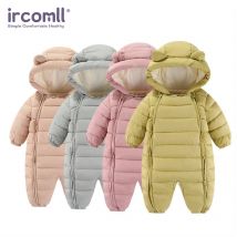 Ircomll Newborn Baby Jumpsuit Solid Color Long Sleeves Hooded Overalls Double Zipper Warm Toddler Romper Infant Boys Girls Outfi