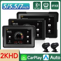 2024 Motorcycle GPS Navigation Wireless CarPlay Android Auto Multimedia Player 2K HD Recorder IP67 Waterproof Screen Bluetooth