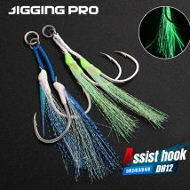 JIGGING PRO Twin Assist Ganci 1/0 2/0 3/0 4/0 Doppio spinato BKK Gancio da pesca in acciaio ad alto tenore di carbonio con gancio da jigging con piume luminose