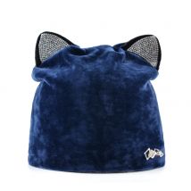 Autumn Winter Women's Beanies Cat Hat Ladies Warm Velvet Skullies Cap With Flashing Rhinestone Ear Flaps Girls Cute Bonnet Touca