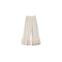 Spring 2024 Japanese Style Loose Cotton Lace Trim Three Layer Bottoming Pants Floral Print Casual High Waist Straight Leg Tro...