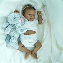 BZDOLL 48 CM 19 ZOLL Schwarzhäutige Vollvinyl-Reborn-Babypuppe, schlafend, für Mädchen, lebensecht, Geburtstagsgeschenk, Badespielzeug