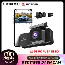REDTIGER A3 3 Telecamere Anteriore/Cabin/Posteriore Cam Dash Cam Dash Camera Built-in 5.8Ghz WiFi GPS Auto DVR Visione Notturna Monitor di Parcheggio